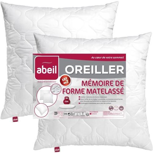 ABEIL  Lot de 2 Oreillers a memoire de forme matelasses 60x60 cm blanc