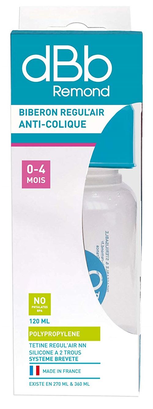 dBb Remond Régul'Air Biberon avec Tétine NN en Silicone Turquoise 120 ml