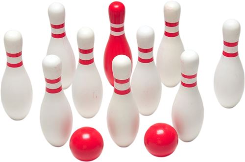 BS Toys jeu de bowling en bois 12 pi&egrave;ces blanc/rouge