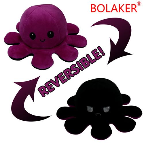 Poulpe en peluche réversible BOLAKER 20cm, Violet noir