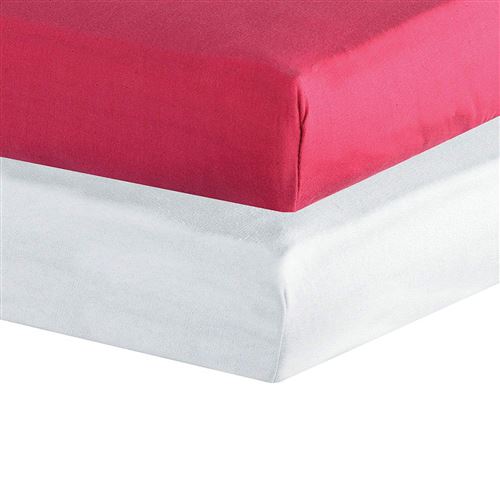 Trois Kilos Sept Set de 2 Draps Housses 70 x 140 cm Blanc/Fushia