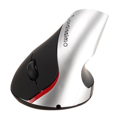 Souris ergonomique ORDISSIMO - Pour droitier - 2 boutons - Noir, rouge et argent