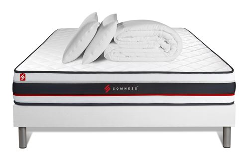 Somness Pack Sommier + Matelas Form 140X190 + 2 Oreillers Mémoire De Forme + Couette Percale