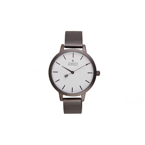 Montre Femme Charlotte Raffaelli Mouvement Quartz Cadran Blanc 36mm Et Bracelet Noir En Maille CRMS004