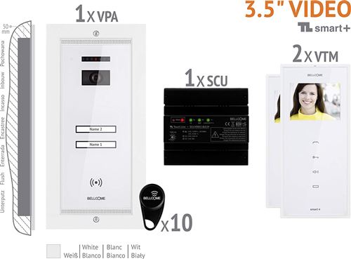 Bellcome Video-Türsprechanlage Kabelgebunden Komplett-Set VKM.P2FR.T3S4.BLW04