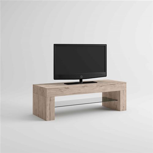 Mobilifiver Meuble Télé, Evolution, Chêne naturel, 112 x 40 x 36 cm, Mélaminé/Verre, Made in Italy