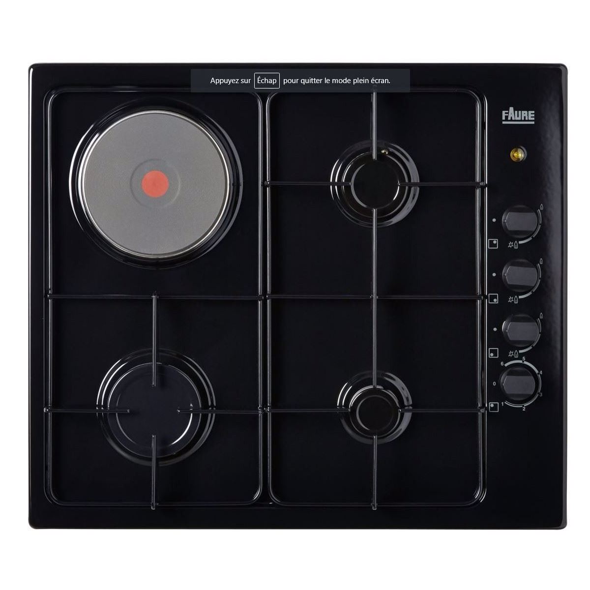 Faure FGM63444BA Table de cuisson gaz et électrique 4 plaques de
