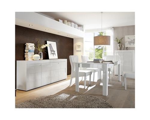 Salle à manger complète blanc laqué brillant OKLAND - Blanc - L 92 x P 42 x H 125 cm