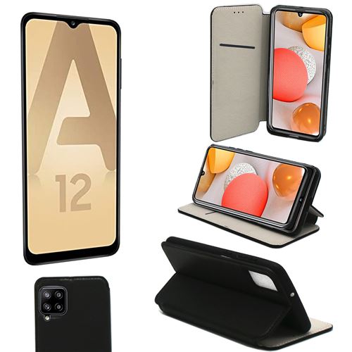 Housse noire pour Samsung Galaxy A12 4G Protection Portefeuille à Rabat avec Porte Cartes et coque interne XEPTIO