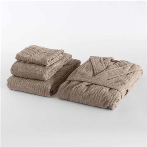 Set 3 Serviettes avec Peignoir Svad Dondi Times Square, Taille: L, Couleur: Beige