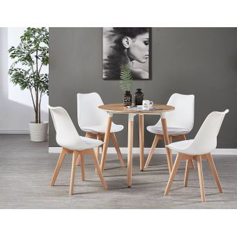 Table Ronde Effet Chene 4 Chaises Scandinaves Blanches Ensemble Pour Salle A Manger Ou Cuisine Achat Prix Fnac