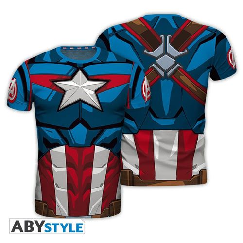 ABYstyle - Marvel - Captain America - T-Shirt Réplique - Bleu et rouge - Homme (XL)