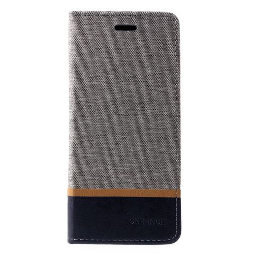 Etui en PU Flip d'épissure en tissu gris pour votre Samsung Galaxy J4 Plus/J4 Prime