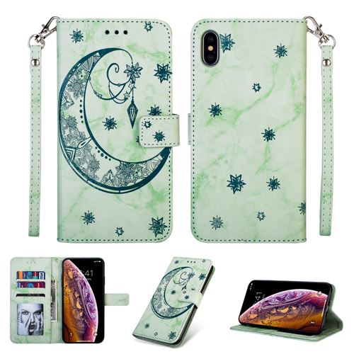 Etui en PU motif lune style marbre vert pour votre Apple iPhone XS 5.8 inch
