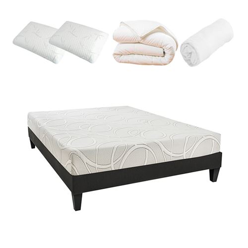 Pack pr&ecirc;t &agrave; dormir poseidon 140x200 cm matelas m&eacute;moire de forme + sommier + accessoires
