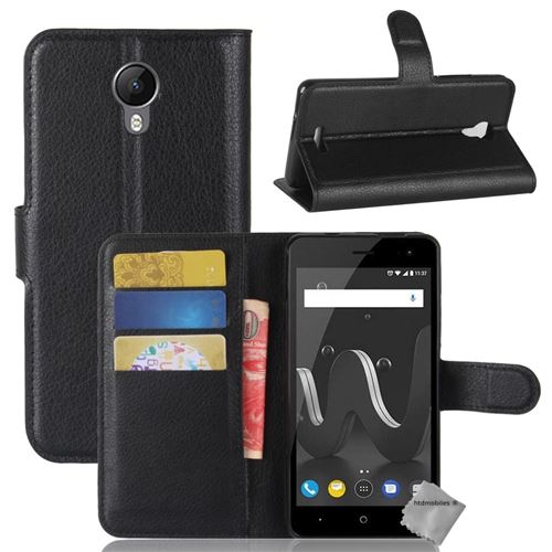 Housse etui coque pochette portefeuille pour Wiko Jerry 2 avec verre trempe - NOIR