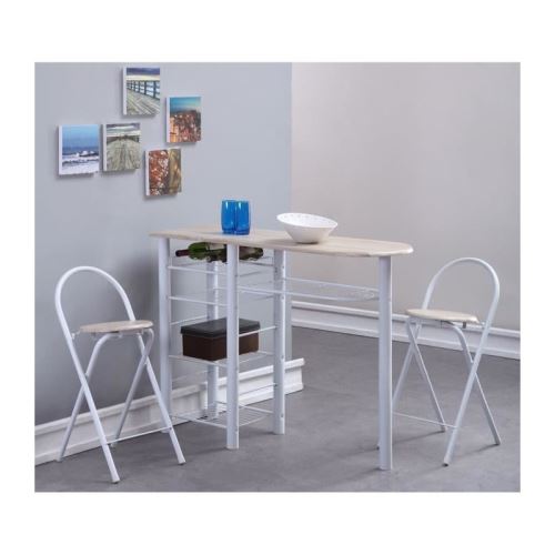first ensemble repas coloris chene 3 pieces 1 table bar + 2 chaises