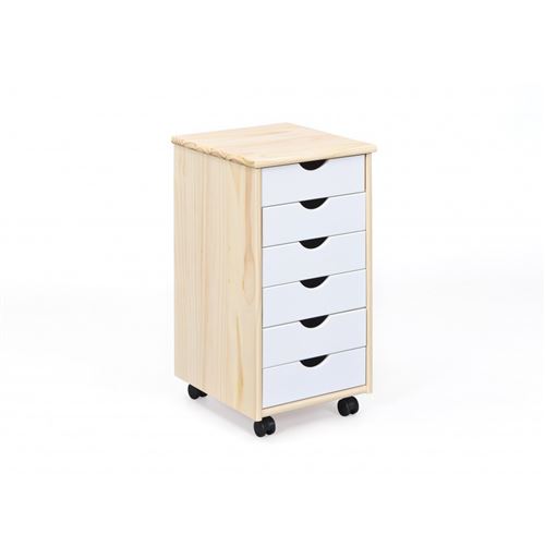 Paris Prix - Caisson De Bureau 6 Tiroirs albino 65cm Blanc & Naturel
