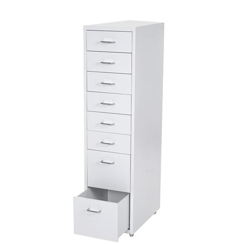 Caisson à roulettes Boston T851, placard à tiroirs en acier, 109x28x44 cm 8 tiroirs blanc