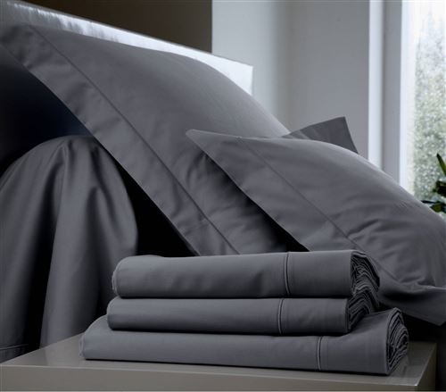 Drap Percale Easy BLANC DES VOSGES - Acier - 240 x 300 cm
