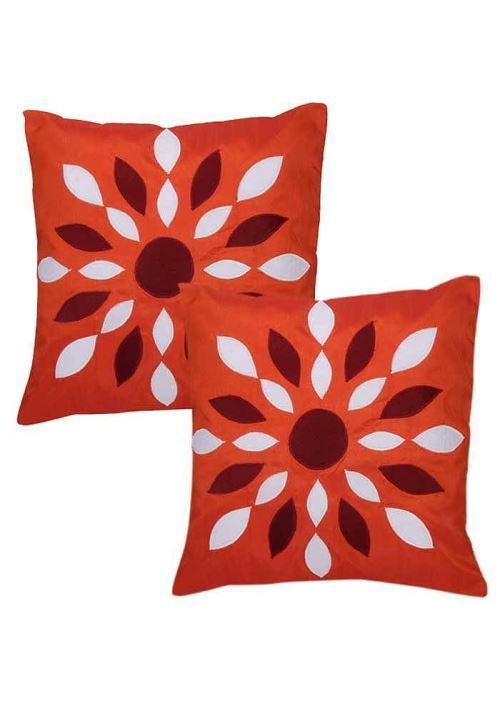 Rajrang cCS04500 floral patch work polydupion d'oreiller orange