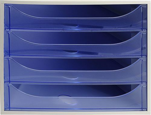 EXACOMPTA 228610D EcoBox Caisson de 4 Tiroirs Linicolor Gris/Bleu glacé transparent