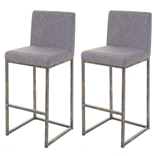 2x tabouret de bar MENDLER HWC-E71 style vintage tissu gris clair