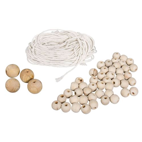 Kit perle bois et fil pour macramé naturel - rayher
