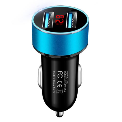 WISETONY® Chargeur de voiture rapide et intelligent avec 2 ports USB 3.1 A - Bleu