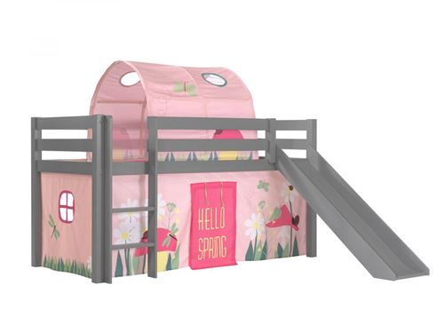 Lit mi-hauteur 90x200 toboggan sommier inclus housse spring gris