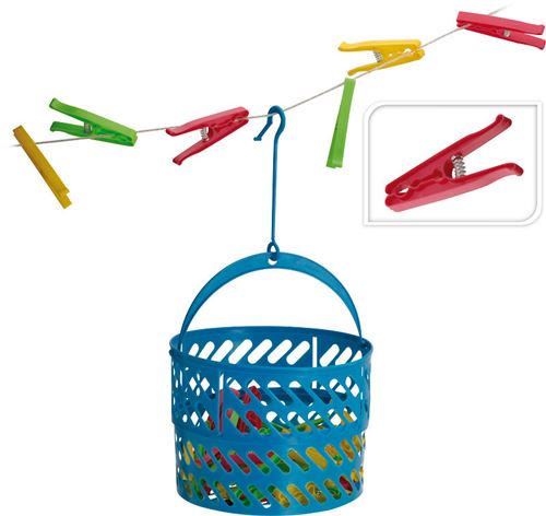 Panier à linge avec 36 épingles à linge
