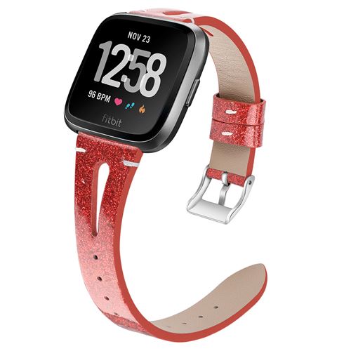 Bracelet en cuir exquis pour Fitbit Versa 3 / Sense - Rouge (Taille S)