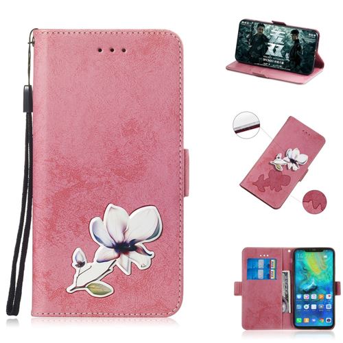 Etui en PU impression de patrons vintage rose pour votre Huawei Mate 20 Pro