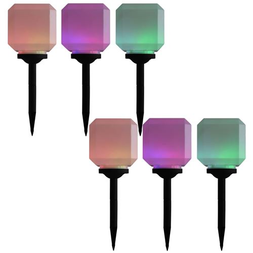 Lampes solaires cubiques à LED d'extérieur 6 pcs 20 cm RVB