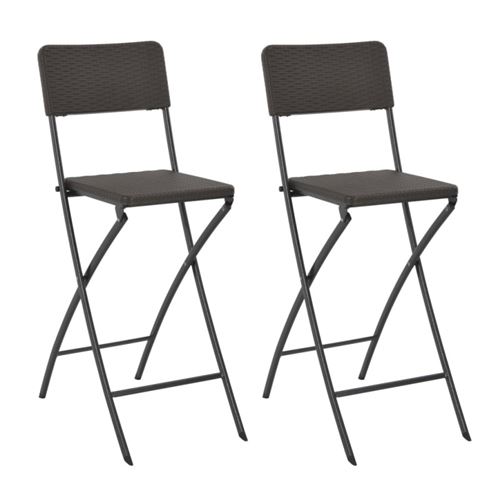 Vidaxl Marron Chaise De Bar Pliable Lot De 2 Pehd Et Acier Aspect De Rotin
