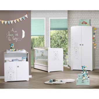 Armoire 2 Portes Chambre Bebe Blanche Serigraphie Taupe Teddy