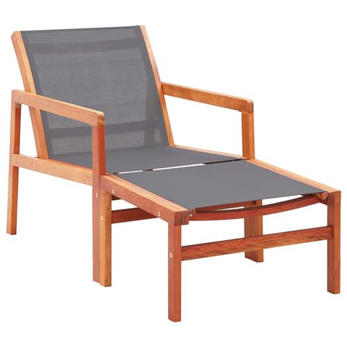 Chaise de jardin et repose-pied Gris Eucalyptus et textil&egrave;ne
