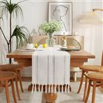 Chemin de Table Bohème Coton et Lin 33×180 cm Gris