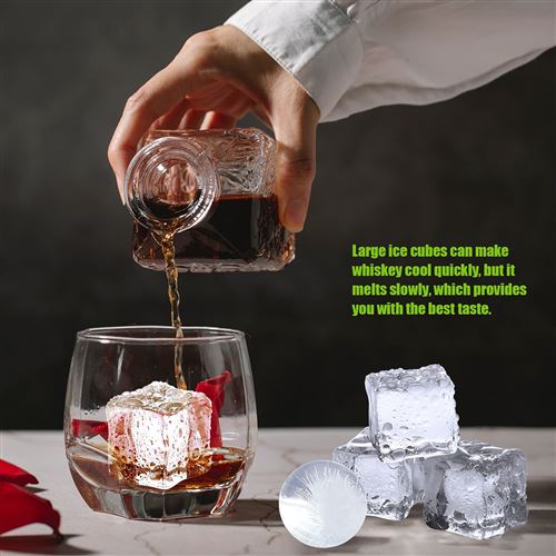 Grand moule à glaçons – Permet de faire 4 grands glaçons de 5,7 cm –  Empêche de diluer votre scotch, whisky et cocktails – Gardez les boissons
