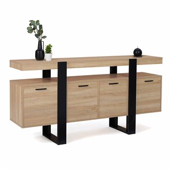 Buffet 160 cm PHOENIX XXL 4 portes bois et noir - 1
