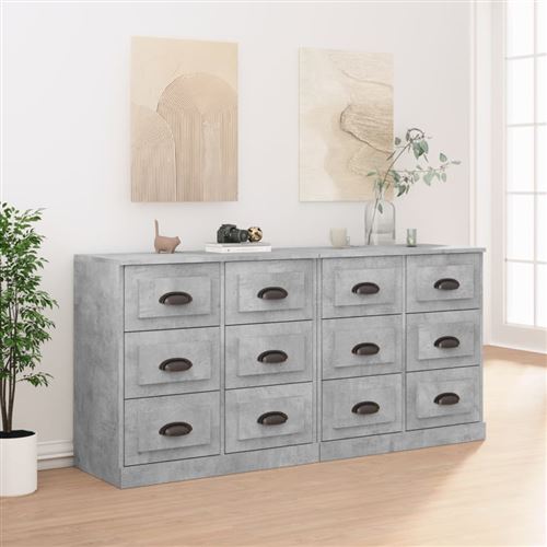 VIDAXL - Buffet - Lot de 2 - Gris Béton - Bois d'ingénierie - Image 2