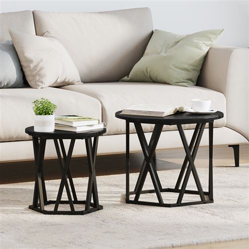 Tables d appoint empilables 2 pcs Noir Chêne en bois