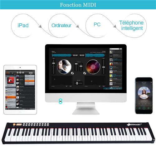 Piano Numérique Pliable à 88 Touches avec Fonction Bluetooth MIDI