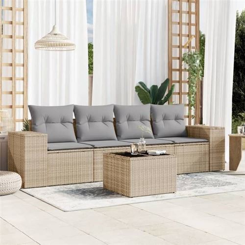 Non Communiqué Beige Salon De Jardin Modulable Vidaxl 5 Pieces Resine Tressee 55 X 62 X 69 Cm
