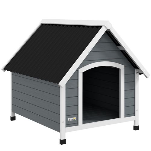 Meilleurs prix pour Niche pour chien extérieure -  PawHut - plancher amovible - abri surélevé en bois pour chiens - 84 x 99 x 87 cm - gris