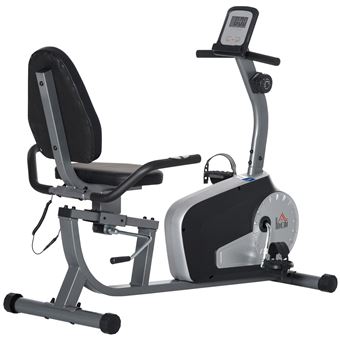 Vélo d'appartement semi-allongé magnétique réglable écran LCD - collaboration Aosom.fr x FFHandball - acier ABS gris noir - 1