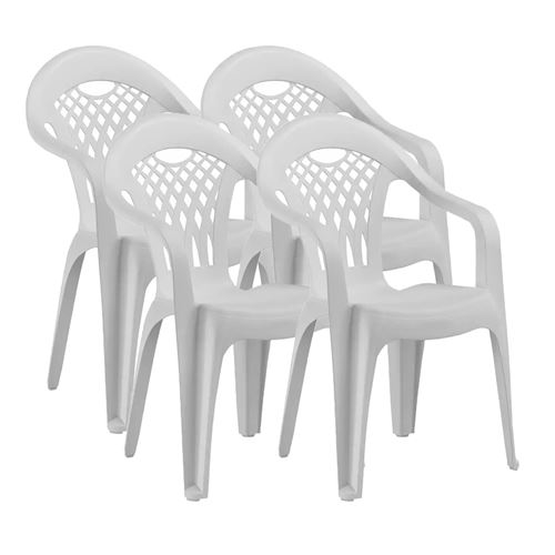 Lot de 4 chaises de jardin empilables en résine coloris Blanc - Longueur 58 x Profondeur 54 x Hauteur 86 cm - PEGANE -