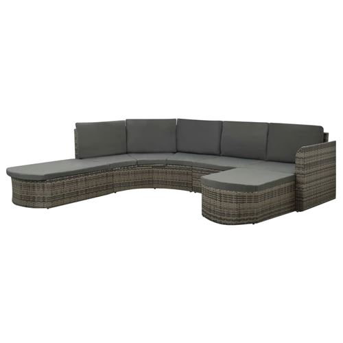Canap&eacute; en r&eacute;sine tress&eacute;e avec coussins - Gris - 266 x 230 x 69 cm