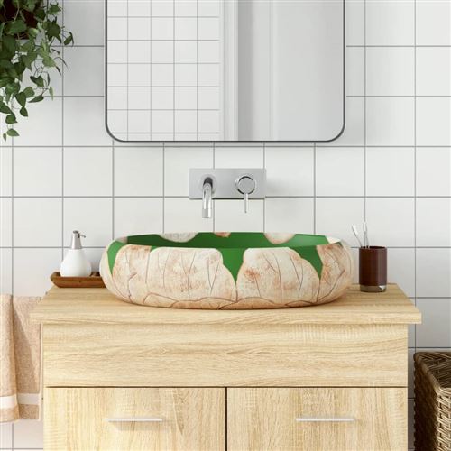 vidaXL Opzetwasbak ovaal 59x40x15 cm keramiek groen en bruin155086