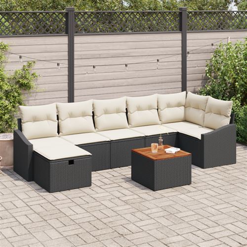 Non Communiqué Noir Ensemble De Canapé De Jardin 8 Pièces Avec Coussins Poly Rattan